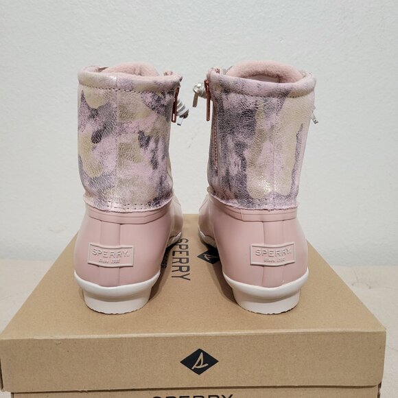 New Sperry Saltwater Duck Boots Metallic Camo Pink Blush Size 7 - Picture 5 of 10